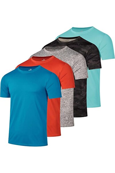 Real Essentials 5 Pack: Men’s Short Sleeve Dry Fit Active Crew Neck T Shirt -...