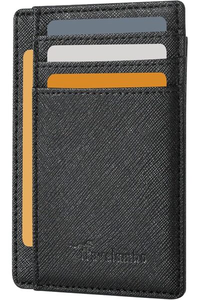 Travelambo Front Pocket Minimalist Leather Slim Wallet RFID Blocking Medium Size