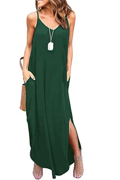 GENERAL HUSKARY Women's Summer Casual Sleeveless V Neck Strappy Split Loose D...