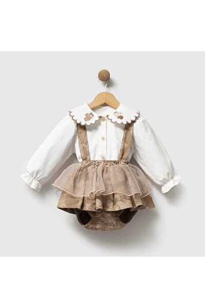 ministok Amelie Baby Girl Set with Embroidery Detail on Collar, Blouse and Skirt