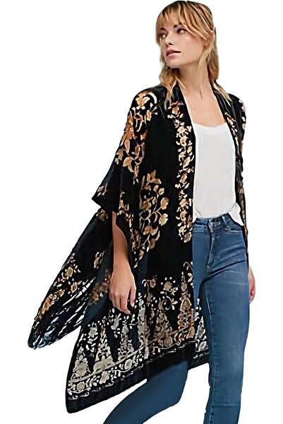 MJP MJ SERECA Women's Burnout Velvet Kimono Long Cardigan Cover Up Without Ta...