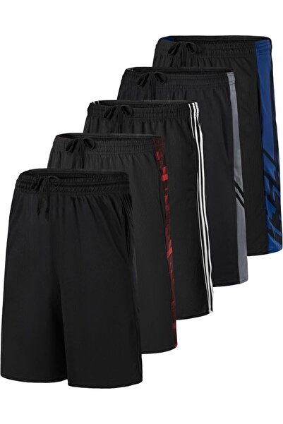 Real Essentials Boys' 5-Pack Mesh Active Athletic Performance Basketball Shor...