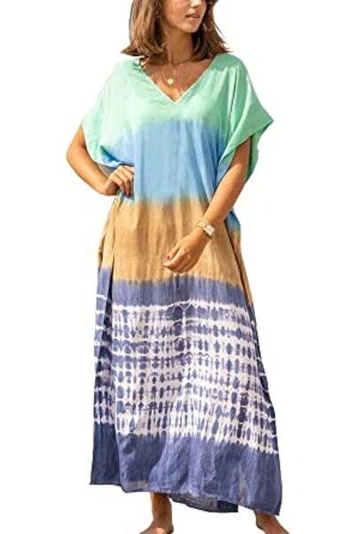 GENERAL Women's Bohemian Kaftan Maxi Loungewear Oversized Nightgown Homewear ...