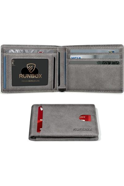 Runbox Ronbox Men's Slim Wallet Leather Minimalist Bifold Wallet with Rfid Bl...