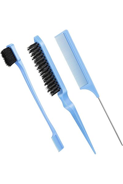 Geiserailie 3 Pcs Slick Back Hair Brush Set Bristle Brush Edge Control Teasin...
