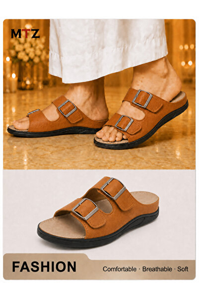 mtz Men's Double Buckle Slide Sandals, Two-Strap Open Toe Slip-On Shoes with ...