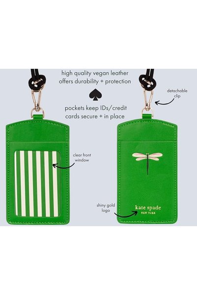kate spade new york ID Badge Holder with Lanyard, Vegan Leather Slim Card Wallet, Name Tag Case for