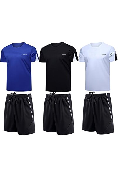GENERAL BUYJYA Men's Workout Clothes Athletic Shorts Shirt Set 3 Pack for Bas...