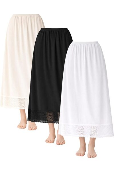 City Rose Fashion 3- Pieces Full Length Soft inner Skirt Silk 100% with Elast...