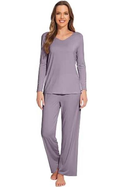 Wiwi Pajamas Sets for Women Soft Long Sleeve Tops and Pants Sleepwear Ladies ...