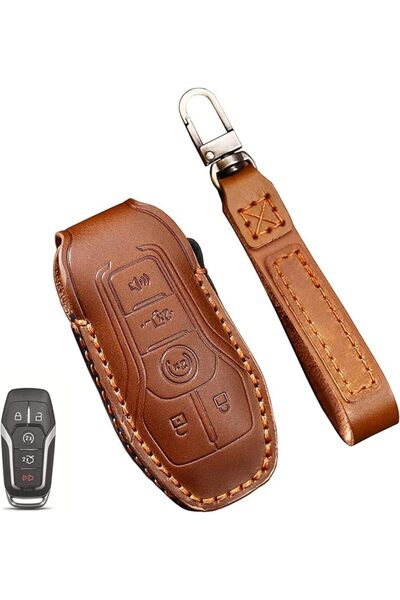 KOWVOWZ Car Key Shells Pure Leather Car Key Bag Remote Fob Cover Case Protect...