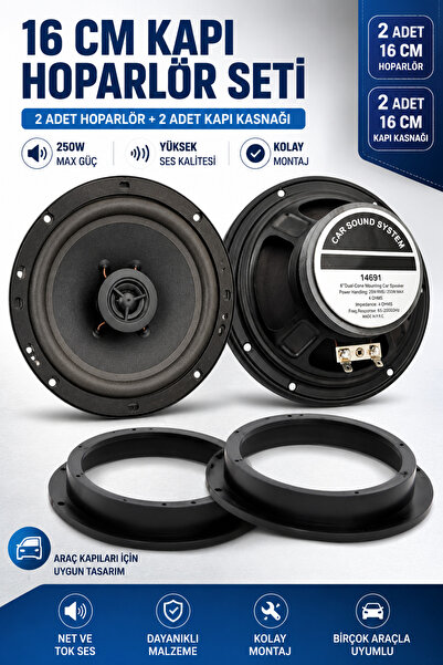 poke audio 16 Cm Oto Kapı Hoparlörü 2 Adet + 16 Cm Hoparlör Kapı Kasnağı 2 Ad...