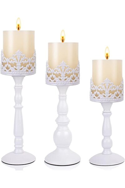GENERAL DRELIFAM Candle Holders for Pillar Candles Set of 3 Silver Vintage Ta...