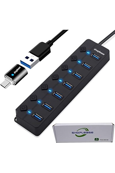 GENERAL موزع USB 3.0، محول USB 3.0 بـ 7 منافذ مع مفاتيح تشغيل فردية وإضاءة، م...