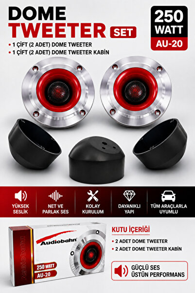 poke audio Dome Tweeter Set 250W 2 Adet + 2 Adet Dome Tweeter Kabin AU-20