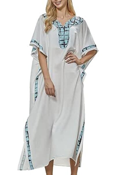 YouKD Maxi Dress V-Neck Kaftan Boho Robes Beach Cover-ups Dress Maxi Garment ...
