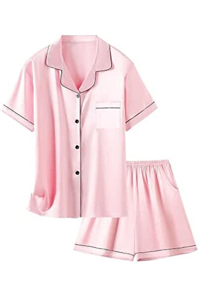 GENERAL Schbbbta Girls Boys Satin Pajamas Set, 2Piece Silk Nightwear Button-D...