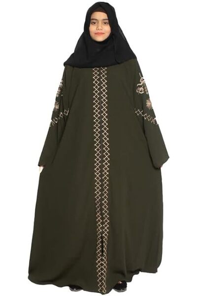 ModestConsept MODEST CITY Self Design Front Open Zip Embroidered Bottle Green...