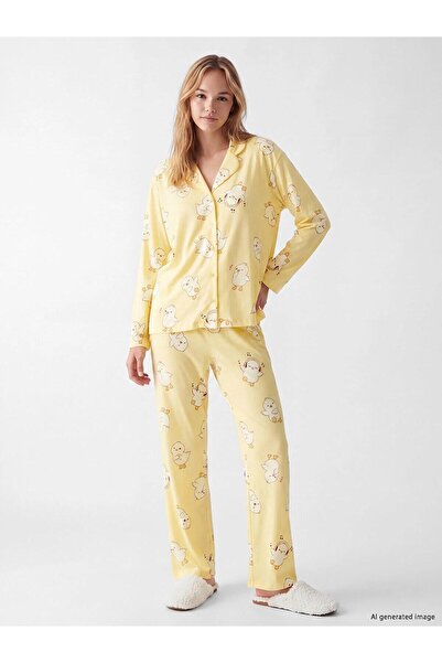 LC Waikiki Shirt Collar Patterned Women's Pajama Set (W6)