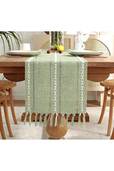 Generic Brand Hand-woven tassel table runner, 140x33cm, grass green tableclot...