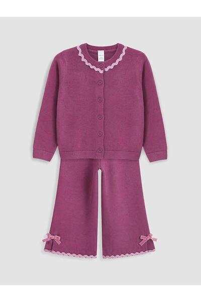 LC Waikiki Plum Bow Detailed Girls' Knitwear Set (W6)