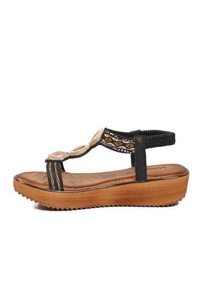 Voyager Women's Black Wedge Heeled Sandals with Stone Detail and Ankle Strap,...