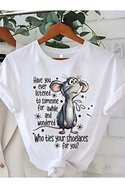23ERVA Cute Mouse, Women's Who Ties Your Shoelaces Quote, Pure Cotton T-Shirt...