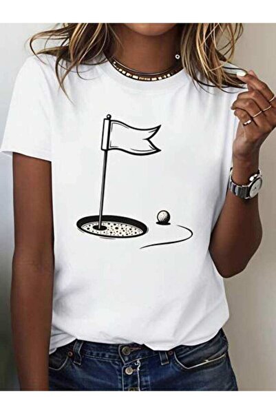23ERVA Golf, Women's Flag And Ball Design, Pure Cotton T-Shirt, Casual Wear, ...