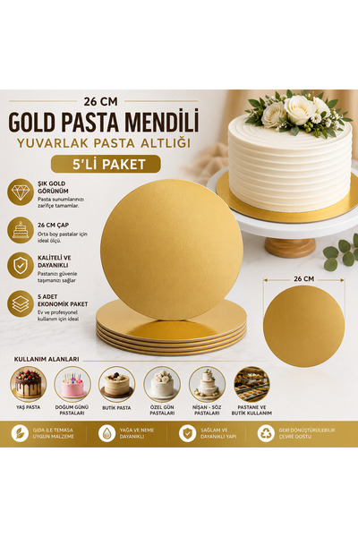 pratikpastacılık 26 cm Gold Pasta Mendili Yuvarlak Pasta Altlığı – Gold Pasta...