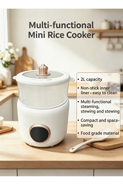 Generic 2L Multi-functional Mini Rice Cooker with Non-Stick Pot, Stainless St...