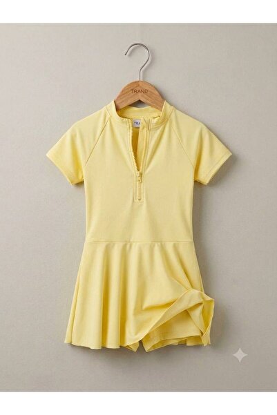 mikam Enn New Season Short Sleeves Zippered Jumpsuit Swimsuit with Skirt and ...