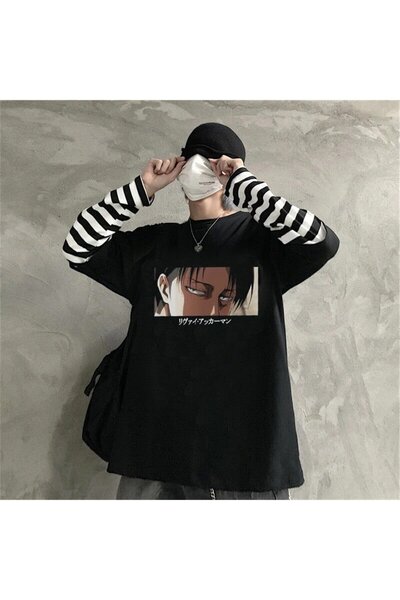 DEEFWEAR Mi̇ngalondon Touz Black Attack on Titan Levi Color Unisex Striped Sl...