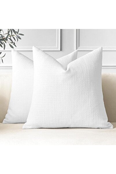 OTOSTAR Pack of 2 Throw Pillow Covers 20x20 Inch Linen Cream Pillowcases Farm...