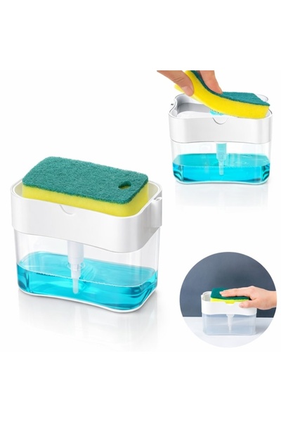 MACVI Dozator de detergent cu suport pentru burete 380 ml — Economisește dete...