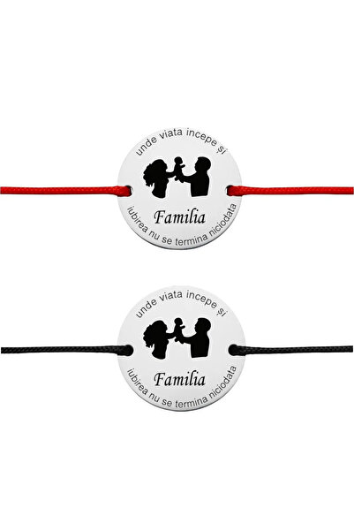 OEM Set de brățări cu monede AG925 de 15mm 'Familie' – șnur reglabil