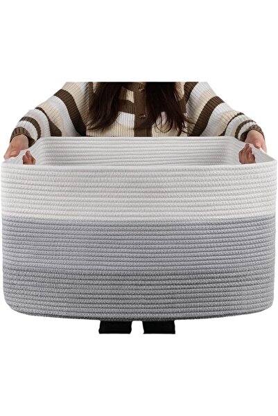 Emeralune Extra Large Decorative Woven Cotton Rope Basket, Nursery Blanket Ba...
