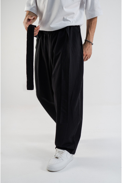 Gerusta Men's Black Belted Loose Trousers