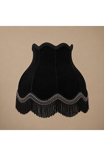 Dekovien Siyah Kadife Kaplı El Yapımı Abajur Şapkası 30x27cm