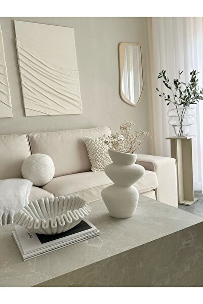 Özalp Decor İskandinav Tarzı Mila Asimetrik Dekoratif Beton Krem Vazo-Modern ...