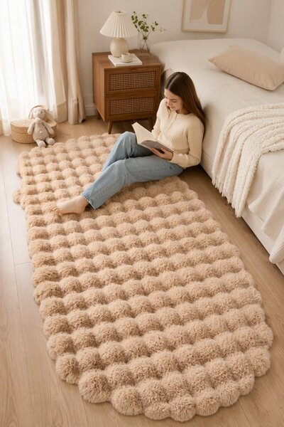 Generic 1 Faux Rabbit Fur Non Slip Washable Runner Rug Bedroom Soft 3D Bubble...
