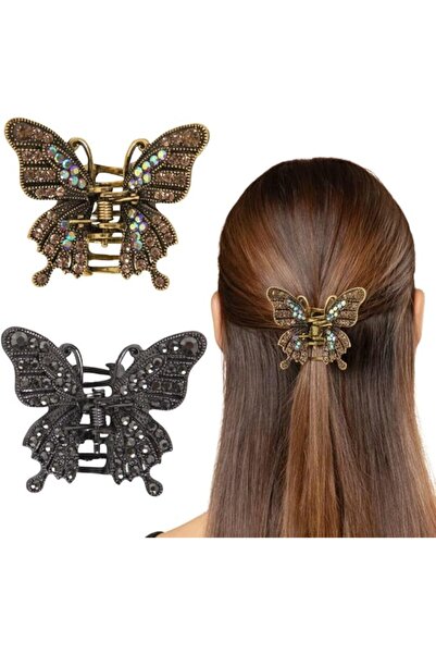Radhu & Kabby Elegant Butterfly Hair Clutcher with Pearl Chain | Golden Finis...