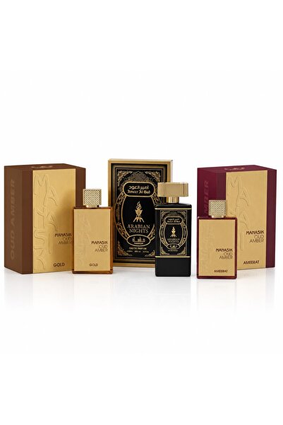 MANASIK Set 3 Parfumuri Arabesti 3x100 ml – Oud Amber Gold, Arabian Nights & ...