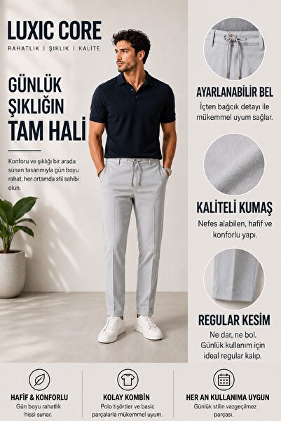 LUXIC CORE Men's Cotton Lace-Up Trousers Comfortable Fit Daily Casual Summer ...