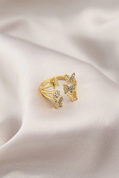 SORA GROUP Gold Color Metal Butterfly Model Women's Ring