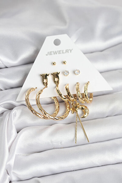 SORA GROUP Gold Color Brass 6-Piece Women's Earring Set