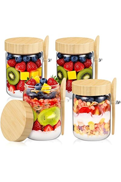 Generic 4pcs Overnight Oats Containers with Bamboo Lids, Mason Glass Jars wit...