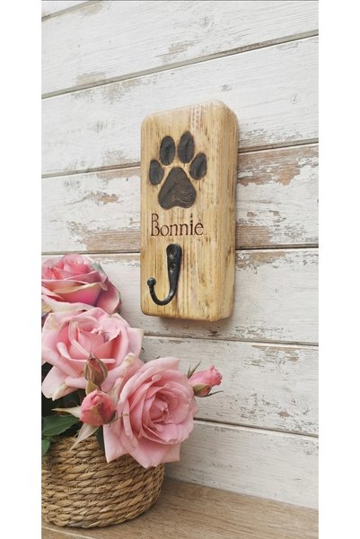 hiraca Ahşap Köpek Tasması Askılığı | Duvar Tipi Evcil Hayvan Askısı | Rustik...