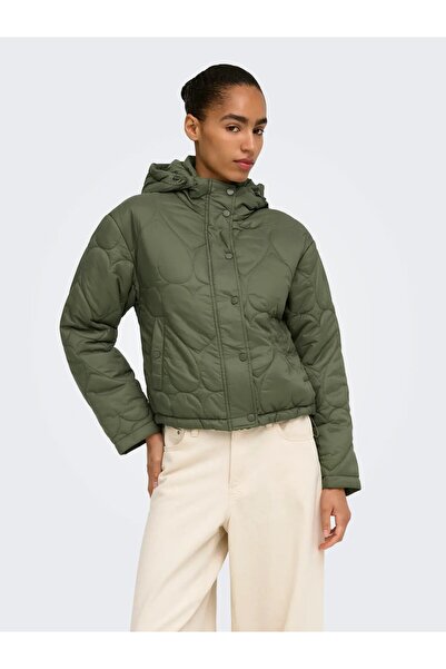 ONLY Women's Green Onltahıa Lw Heart Hood Jacket Cc Otw Jacket