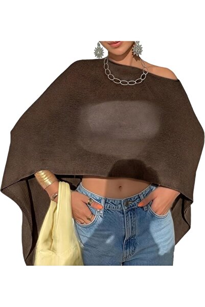GENERAL Women Sheer Poncho Top Lightweight Knit Crochet Shrug Bolero Mesh Bat...
