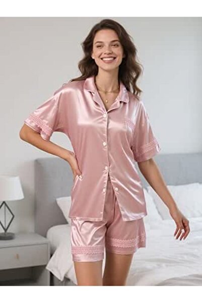 GENERAL 2 Piece Womens Satin Pajamas Set Long Sleeve Button Down Sleepwear Lo...